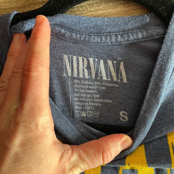 NIRVANA Official Unisex Light Blue Smiley Happy Face Tee Shirt Small - Picture 2 of 3